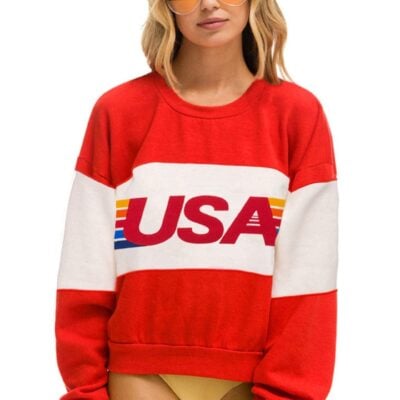 Aviator Nation USA RELAXED CREW SWEATSHIRT - RED // VINTAGE WHITE — XS - Image 1