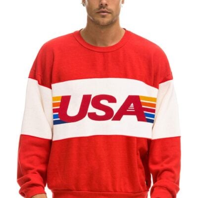Aviator Nation USA RELAXED CREW SWEATSHIRT - RED // VINTAGE WHITE — XS - Image 2
