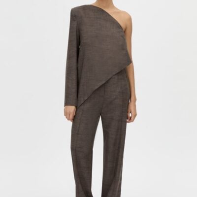 Camilla and Marc Verna Asymmetric Shoulder Top — choc texture - Image 1