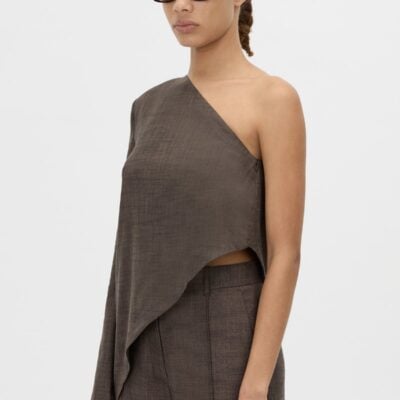 Camilla and Marc Verna Asymmetric Shoulder Top — choc texture - Image 2