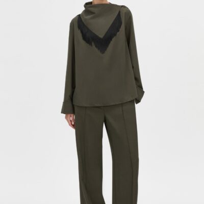 Camilla and Marc Una Drape Collar Shirt — dark emerald - Image 1