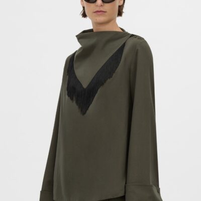 Camilla and Marc Una Drape Collar Shirt — dark emerald - Image 2