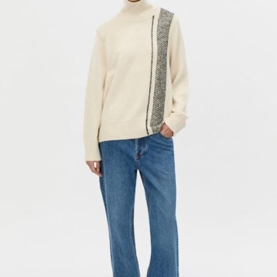 Camilla and Marc Tusk Stripe Detail Knit Turtleneck — cream/black - Image 1