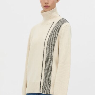 Camilla and Marc Tusk Stripe Detail Knit Turtleneck — cream/black - Image 2