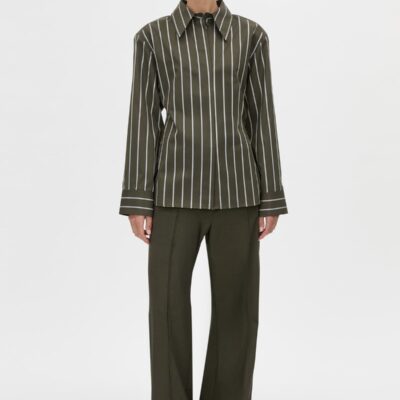 Camilla and Marc Tarn Fitted Stripe Shirt — dark emerald stripe - Image 1