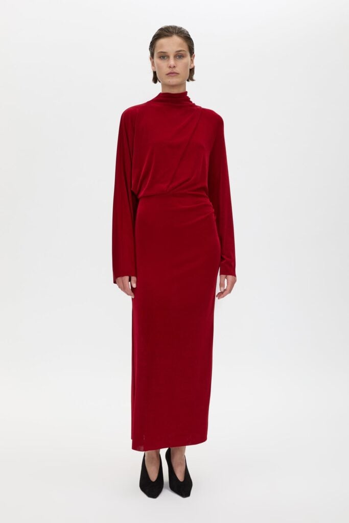 Camilla and Marc Ravine Draped Sleeve Dress — cherry