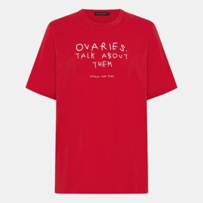 Camilla and Marc Ovarian Cancer Unisex Tee — poppy red - Image 1