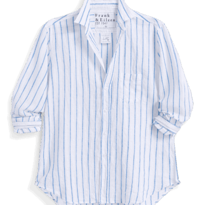 Frank & Eileen EILEEN White and Turquoise Stripe, Italian Classic Linen - Image 1