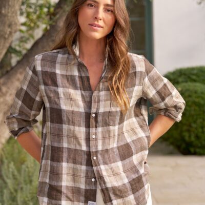 Frank & Eileen EILEEN Brown Plaid, Classic Italian Linen - Image 1