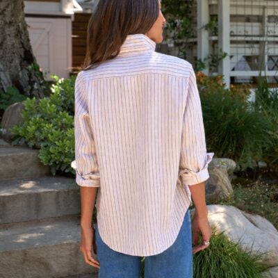 Frank & Eileen EILEEN Brown Glitter Stripe, Italian Classic Linen - Image 2
