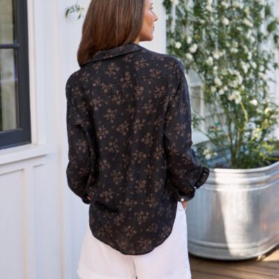 Frank & Eileen EILEEN Black with Brown Floral Print, Italian Classic Linen - Image 2