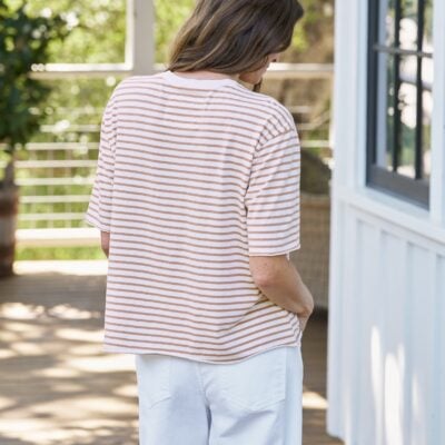 Frank & Eileen PERRY Vintage White and Camel Stripe, Vintage Jersey - Image 2