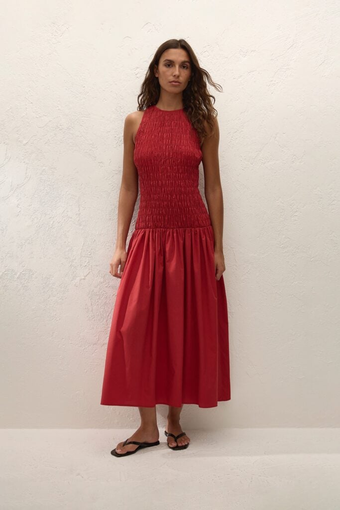 Faithfull The Brand Sanchia Midi Dress Chilli