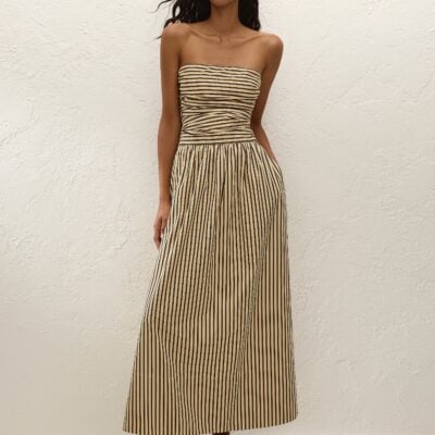 Faithfull The Brand Vera Maxi Dress Carmen Stripe Sand Cedar — CARMEN STRIPE - SAND CEDAR - Image 1
