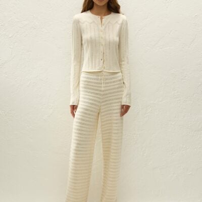 Faithfull The Brand Tanya Pant Ida Pointelle Vintage White - Image 1