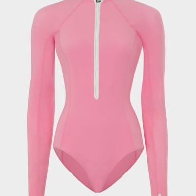 Hunza G Tyra UPF 50+ Swim - Bubblegum/White — Bubblegum & White - Image 1