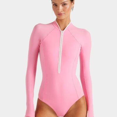 Hunza G Tyra UPF 50+ Swim - Bubblegum/White — Bubblegum & White - Image 2