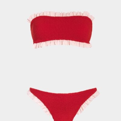 Hunza G Tracey Frill Bikini - Red/Ballet Pink - Image 1