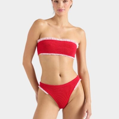 Hunza G Tracey Frill Bikini - Red/Ballet Pink - Image 2