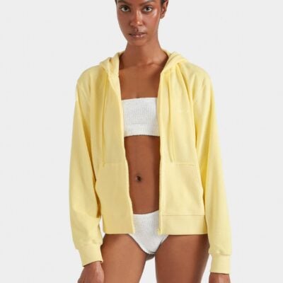 Hunza G Terry Towelling Zip Hoodie - Butter - Image 2
