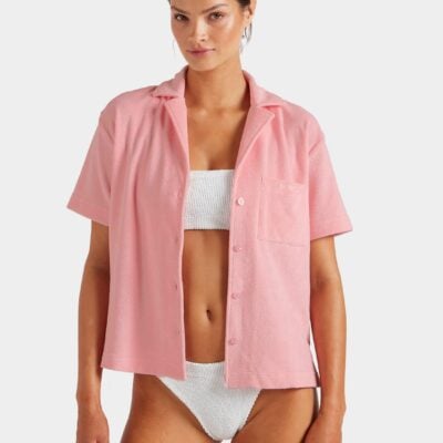 Hunza G Terry Towelling Cuban Shirt - Pink - Image 2