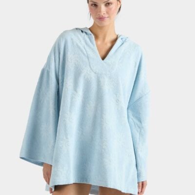 Hunza G Sunny Towelling Hooded Poncho - Ice Blue - Image 2