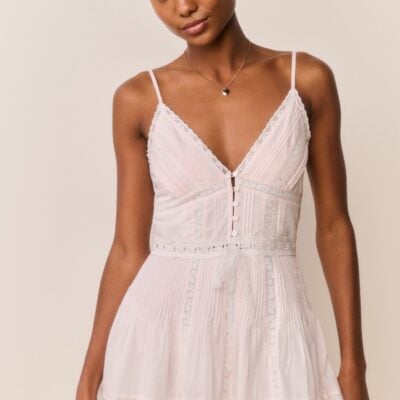 LoveShackFancy Zirelle Pink Cotton Lace-Trimmed Mini Dress - Image 1