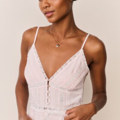 LoveShackFancy Zirelle Pink Cotton Lace-Trimmed Mini Dress - Image 2