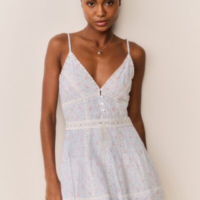LoveShackFancy Zirelle Floral Cotton Lace-Trimmed Mini Dress — CHAPPARAL BLUE - Image 1