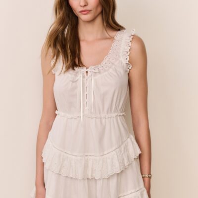 LoveShackFancy Zayan Heart Eyelet Cotton Mini Dress — WHITE - Image 2