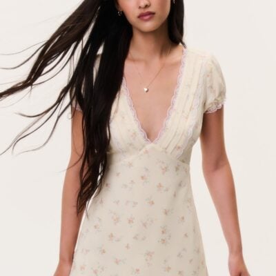 LoveShackFancy Yasmin Floral Lace-Trimmed Mini Dress — LEMON HAZE - Image 1
