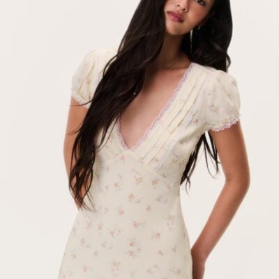 LoveShackFancy Yasmin Floral Lace-Trimmed Mini Dress — LEMON HAZE - Image 2