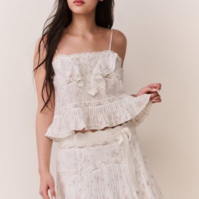 LoveShackFancy Willia Floral Embroidered Cotton Mini Skirt — SUNBLEACHED MEADOW - Image 1