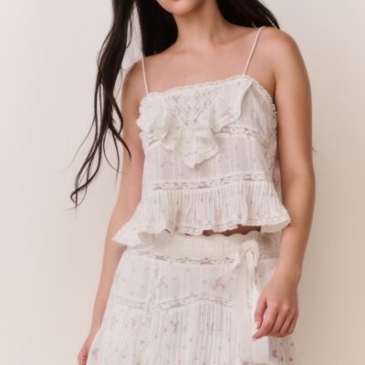 LoveShackFancy Willia Floral Embroidered Cotton Mini Skirt — SUNBLEACHED MEADOW - Image 2