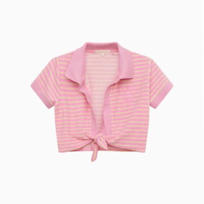 LoveShackFancy Waverlynn Cropped Terry Stripe Polo — LEMON ROSE - Image 1