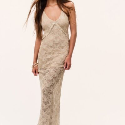 LoveShackFancy Vreya Metallic Crochet Maxi Dress — GLIMMERING SAND - Image 2