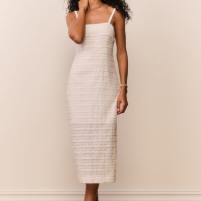 LoveShackFancy Verna Lace Stripe Midi Dress — WHITE - Image 1