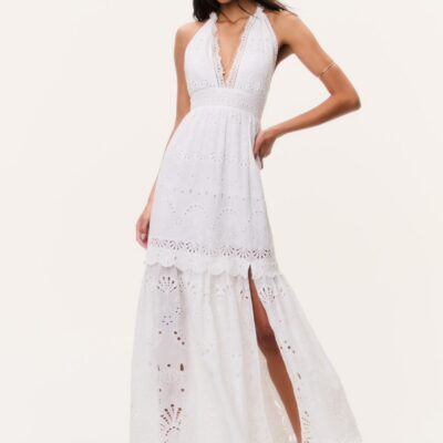 LoveShackFancy Trix Eyelet Halter Maxi Dress — OPTIC WHITE - Image 1