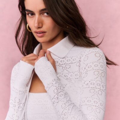 LoveShackFancy Tinker Eyelet Active Jacket — TRUE WHITE - Image 1