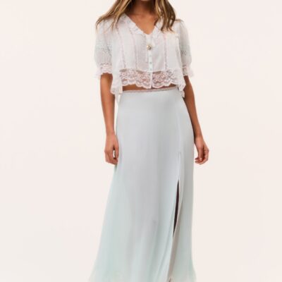 LoveShackFancy Sybel Silk Chiffon Maxi Skirt — EAU DE NIL - Image 2