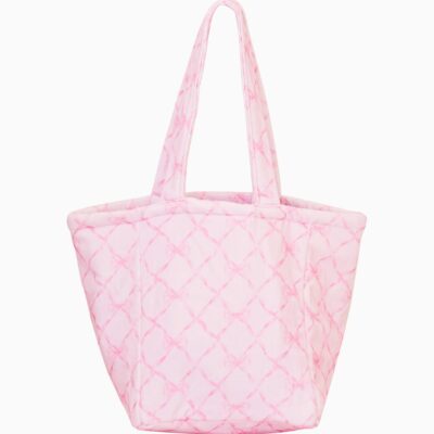 LoveShackFancy Sweetheart Rosaline Terry Tote Bag — PINK PEPPERMINT - Image 1