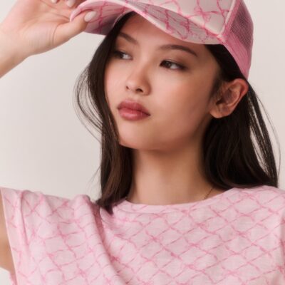 LoveShackFancy Sweetheart Joni Trucker Hat — PINK PEPPERMINT - Image 2