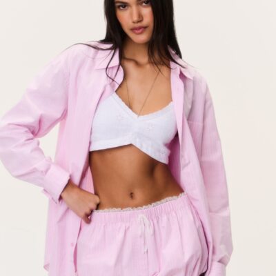 LoveShackFancy Sparrow Pinstripe Bloomer Shorts — HIBISCUS HONEY - Image 1