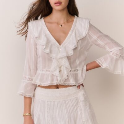LoveShackFancy Solena Cotton Victorian Mini Skirt — WHITE - Image 1