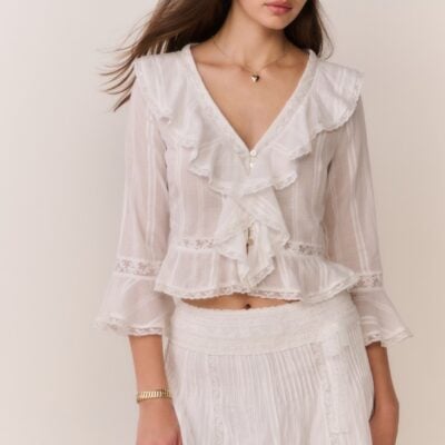 LoveShackFancy Solena Cotton Victorian Mini Skirt — WHITE - Image 2