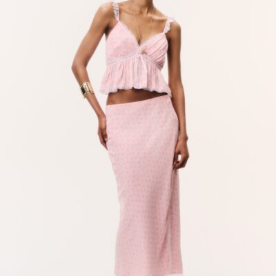 LoveShackFancy Silvia Floral Crepe Midi Skirt — CALICO PEACH - Image 2