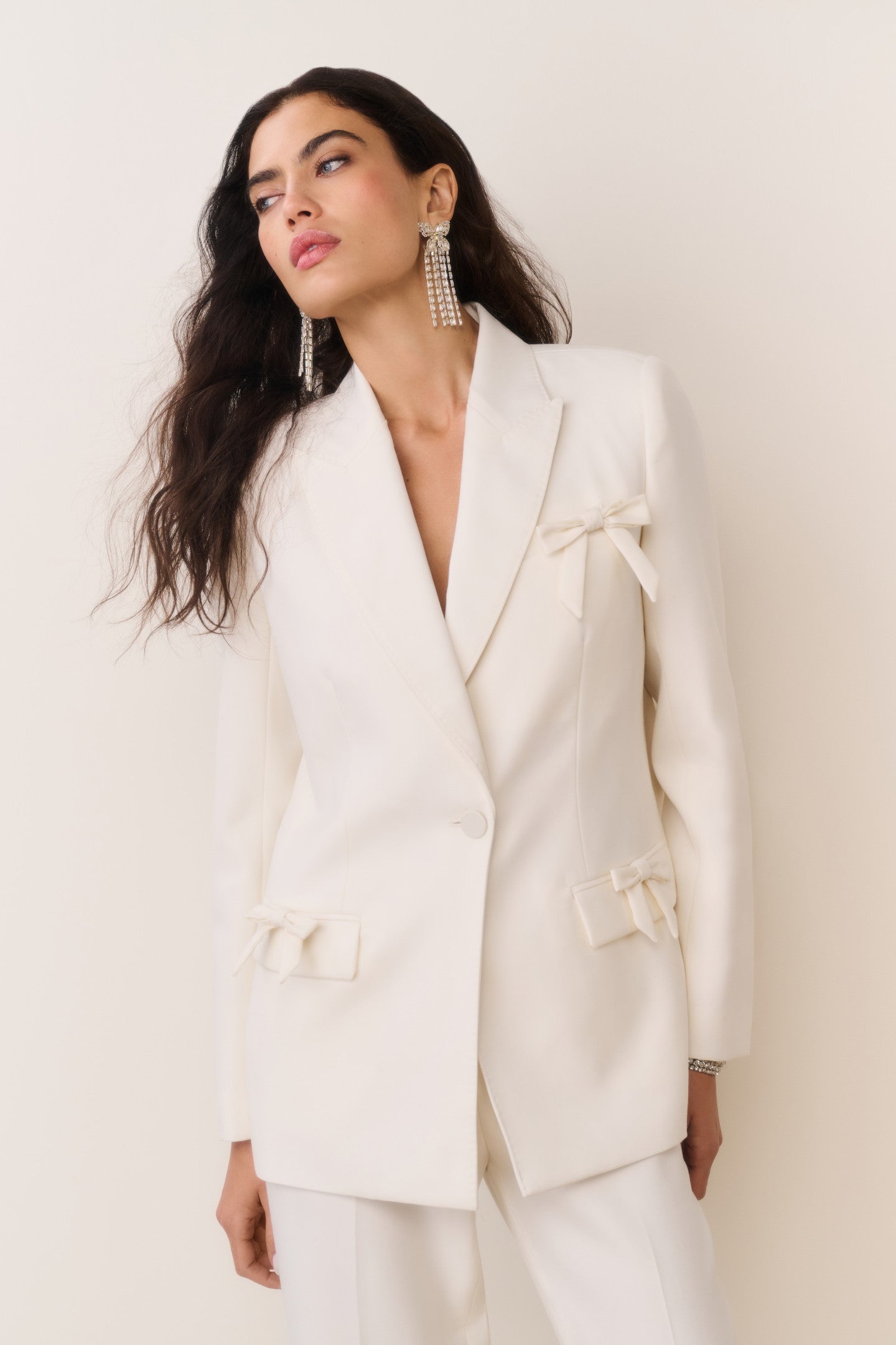 LoveShackFancy Shayne Wool-Blend Bow-Embellished Blazer - CREAM - Image 1