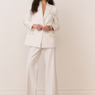 LoveShackFancy Shayne Wool-Blend Bow-Embellished Blazer - CREAM - Image 2