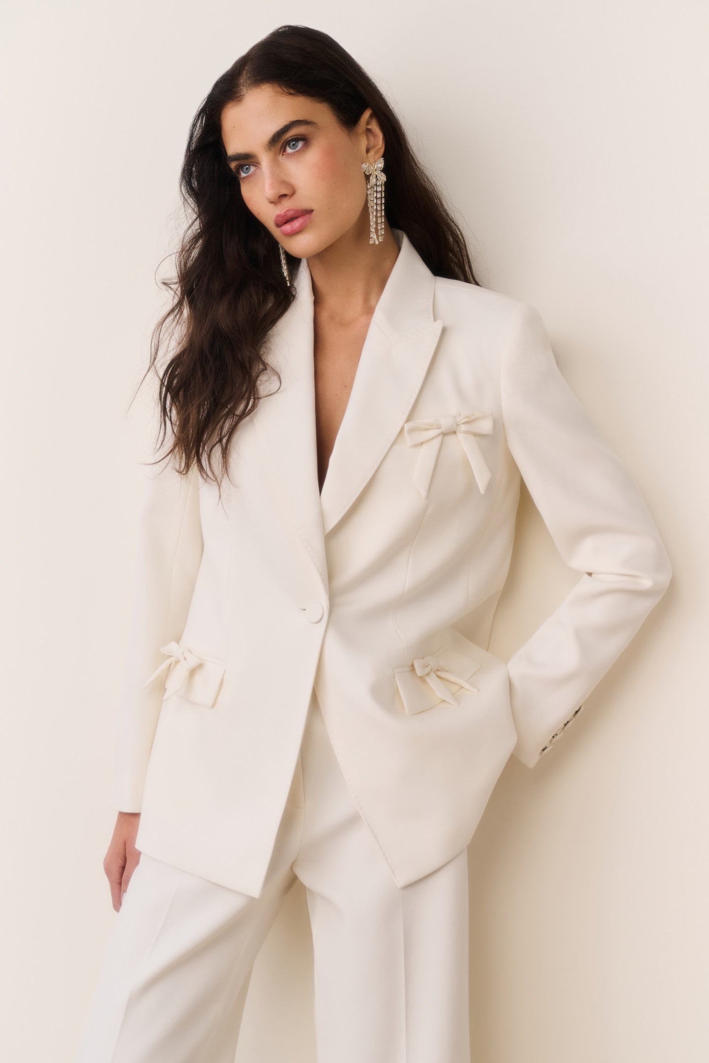 MNLSF300726065606096_3 LoveShackFancy Shayne Wool-Blend Bow-Embellished Blazer - CREAM - Image 3