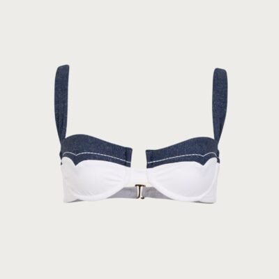SAME Los Angeles Western Underwire Top (Faux Suede White/Dark Denim) - Image 1
